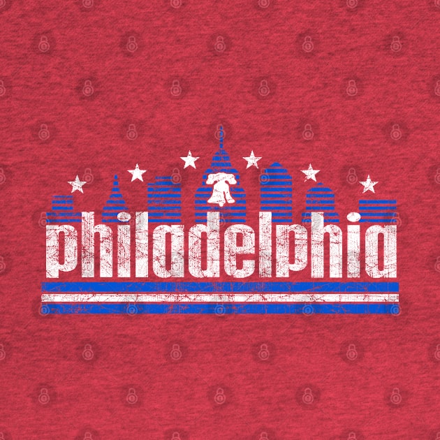 RETRO PHILLY SKYLINE RED WHITE AND BLUE PHILADELPHIA FAN by TeeCreations